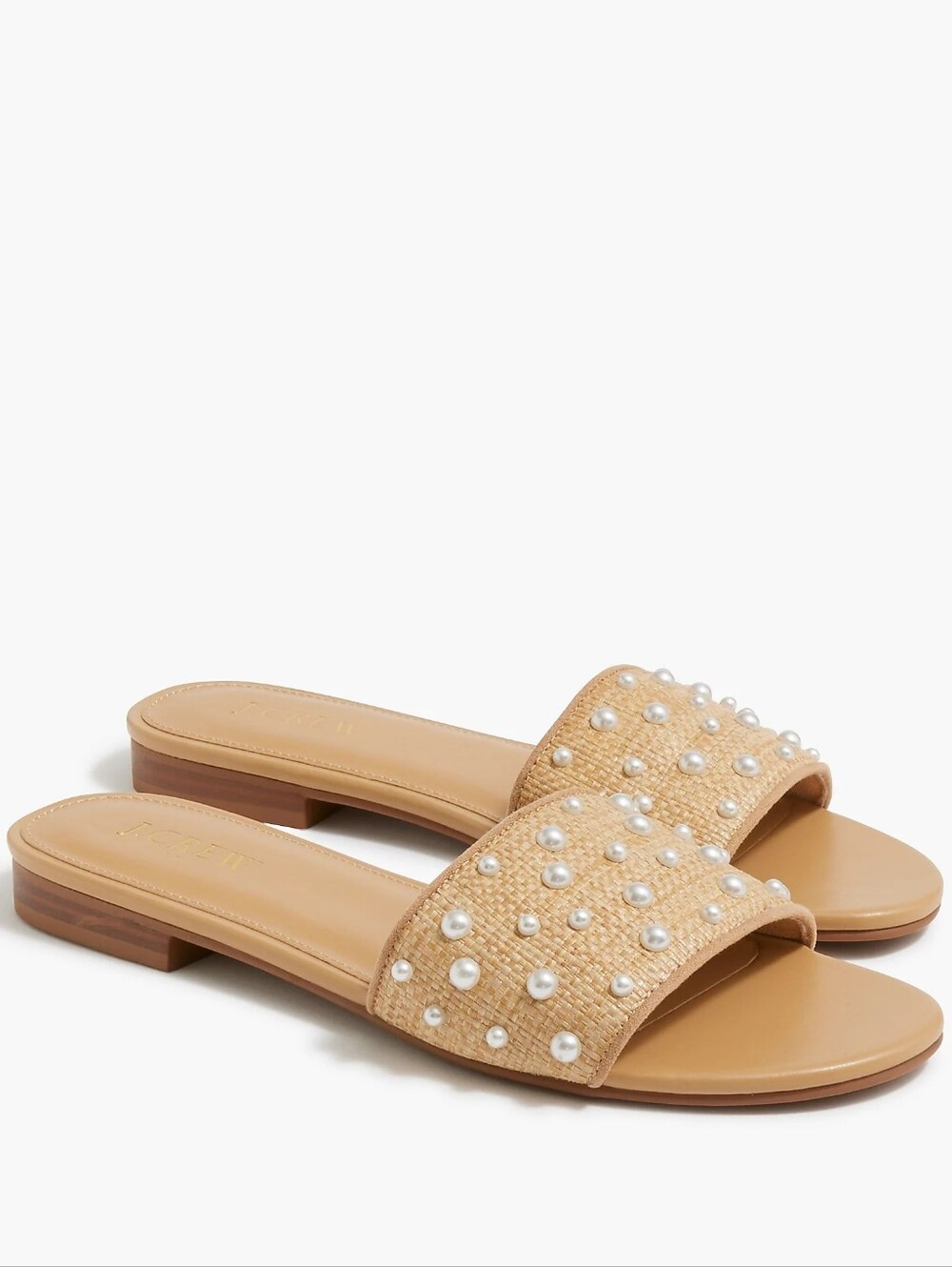 NWT J.Crew Factory Woven Pearl Slide Sandals - Toasted Brown Straw | 6